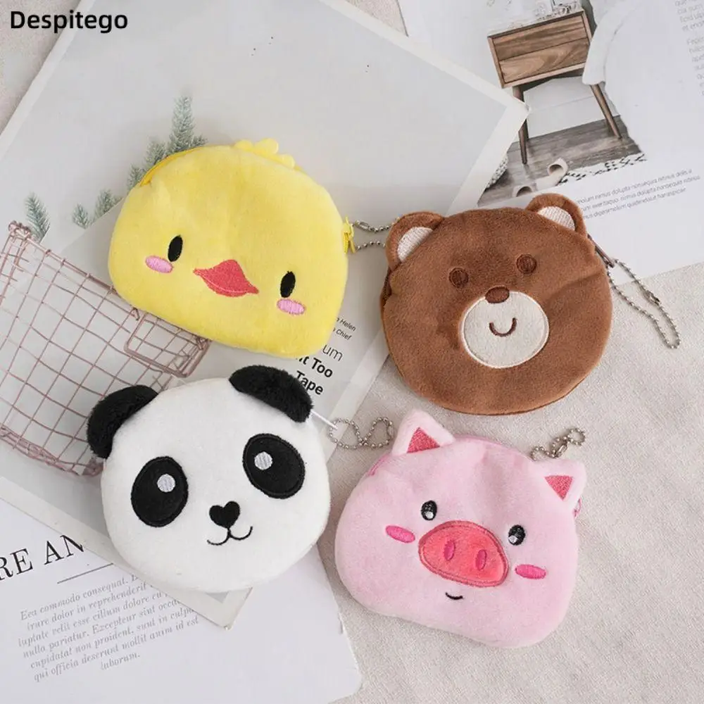 Cute Cartoon Bear Panda Pig Chicken Plush Coin Purse Zipper Zero Wallet Ladies Storage Bag Gift Bag Pendant For Kids