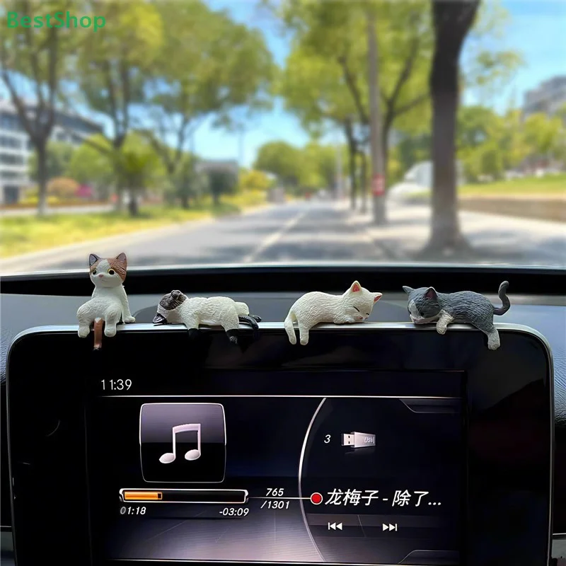 Cute Car Decoration Sleeping Cat Doll Creative Auto Ornaments Toys Cat Micro Landscape Model Cute Car Accessories Gifts