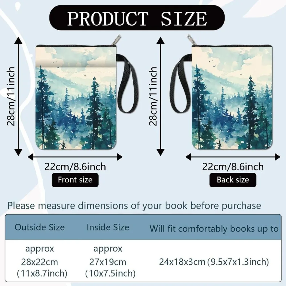 Forest Cloth Book Cover 11x9Inch Double Sided Book Cloth Tree Watercolor Book Sleeve Reusable Books Protector for Paperbacks