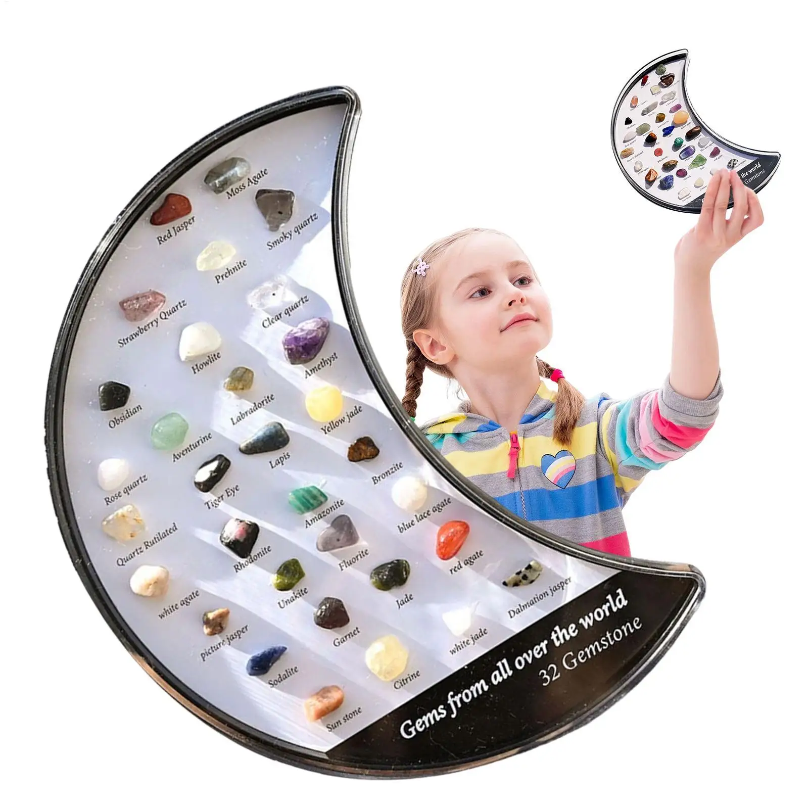 New Crystal Gem Collection 32pcs Natural Crystal Collecting Specimen Box Science Experiments STEM Activities For Kids Crystal