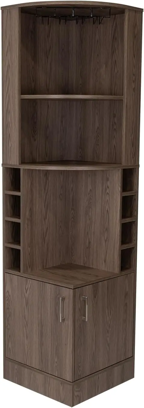 Gabinete de bar Syrah, barra alta para el hogar con dos estantes, almacenamiento de vino, base de doble puerta, estante para vidrio – nogal oscuro