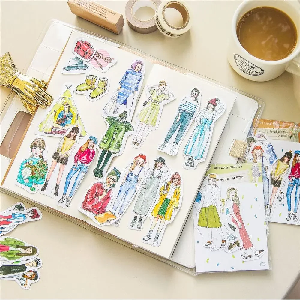 Kawaii Cute Self-Adhesive Paper Stickers - Fashion Girls DIY Scrapbooking Diary Notebook Decor & Package Sealing Stickers
