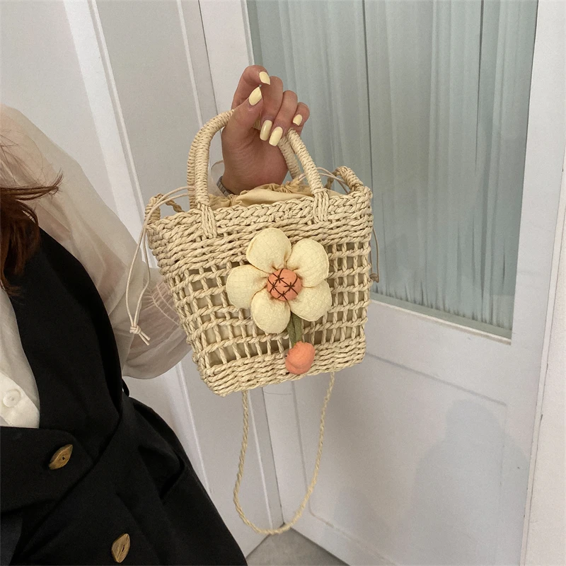 

Foufurieux Straw Beach Bags for Women Summer New Designer Luxury Handbags Vegetable Basket Small Crossbody Bag Weaving Tote Bag