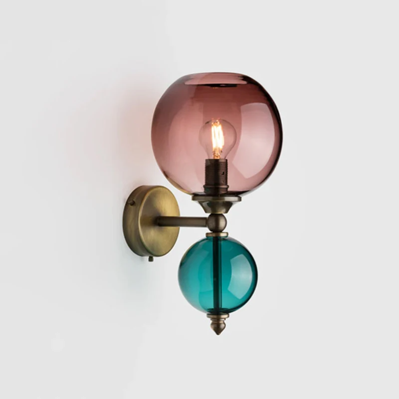 Simple Round Ball Wall Light LED Glass Lampshade Up Down Wall Sconces Yellow Pink Blue Pink Glass Lights Living Room Bedroom Dec