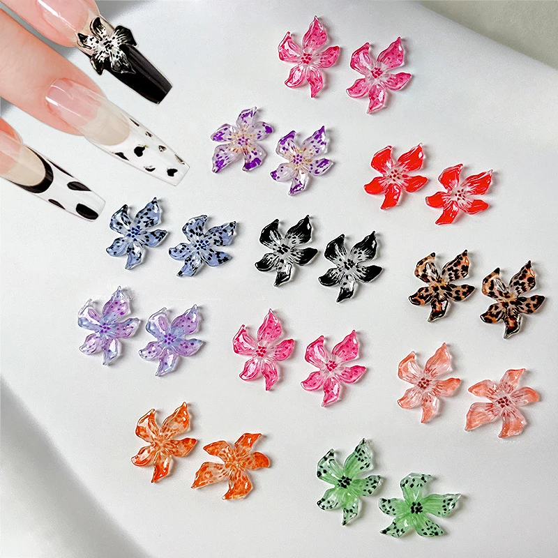 Ice Transparent Five Petal Lily Flower Resin Colored Rose Camellia Soft Carved Nail Art Decoration DIY Manicure Tool Accessories