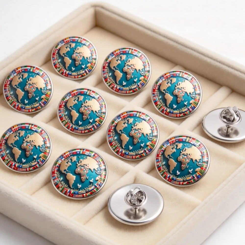 6/12/20 Pcs World Map Multi‑Country Flags Lapel Pin, Peace Dove Printed Stainless Steel Brooch, Clothing Backpack Accessory Gift