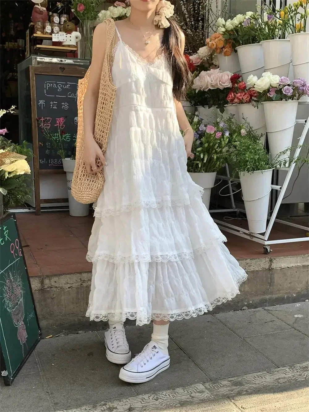 

Summer Befree Long Vintage Casual Ruffles Elegant Maxi Strap Camis Silky Beach Lace Elegant Party Dress Vestidos Sexy Women
