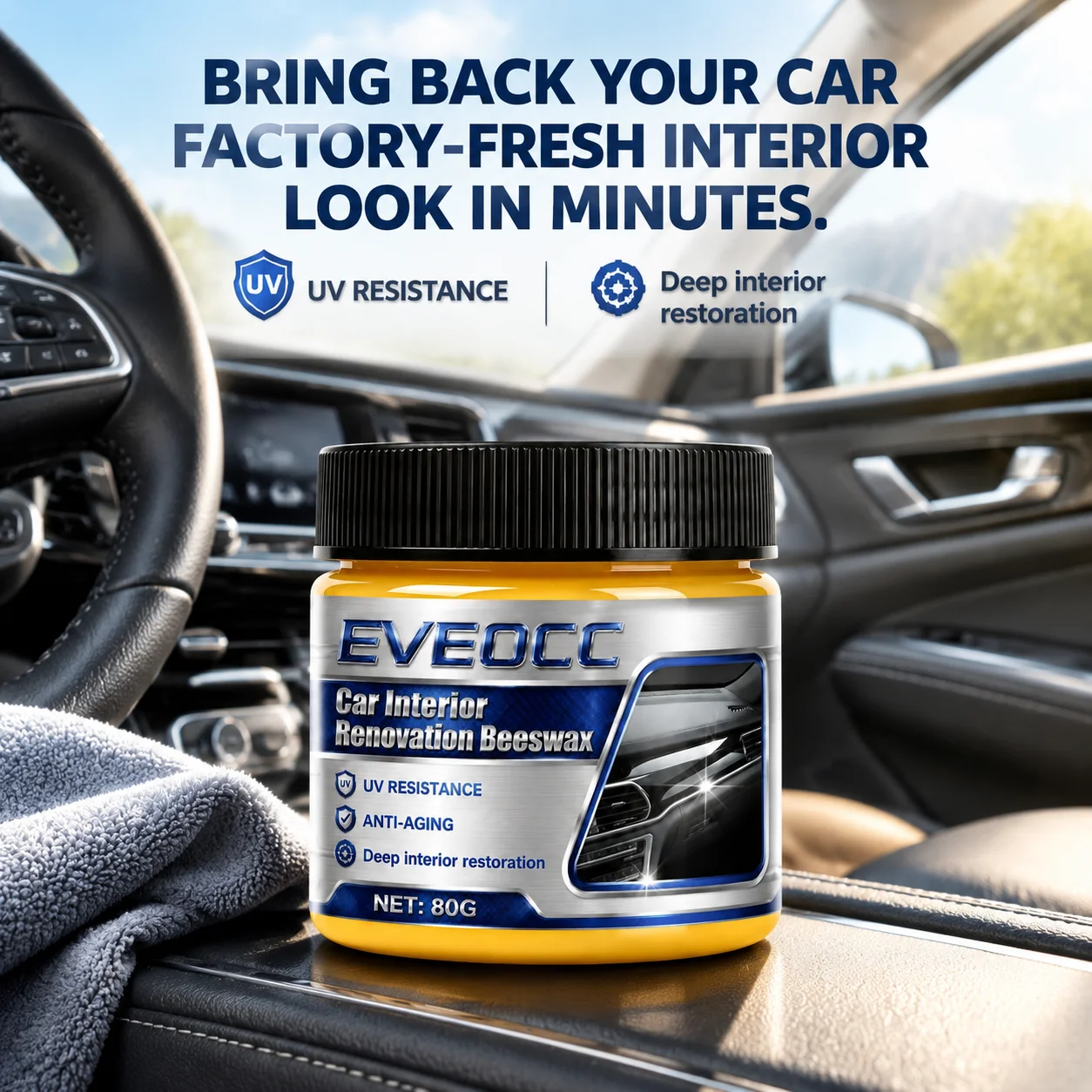 Car Leather Restorer Beeswax 80g Interior Dashboard Plastic Renovation Wax UV Protection Anti Aging Care