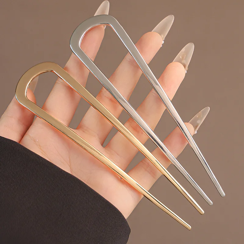 Elegant U-Shaped Hair Sticks Alloy Long Thick Hair Updo Bun French Hairpin Hair Accessories for Women Girls