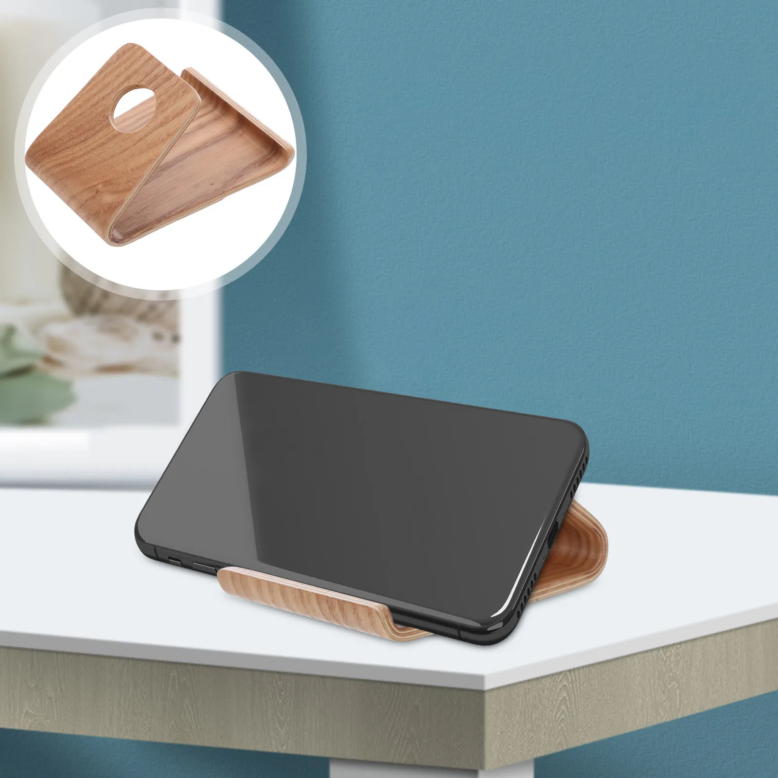 Solid Wood Phone Holder Stand for Desktop – Minimalist Tablet & Smartphone Stand, Wide Compatibility, Video Call Ready