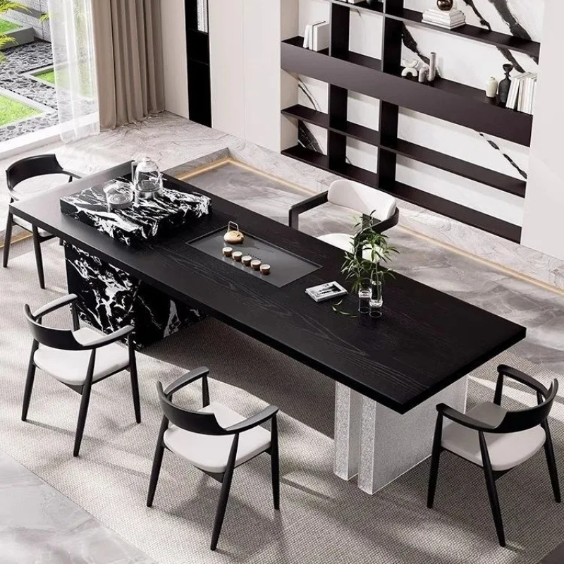 Household living room tea table Small apartment making tea Premium modern tea table Full solid wood balcony table
