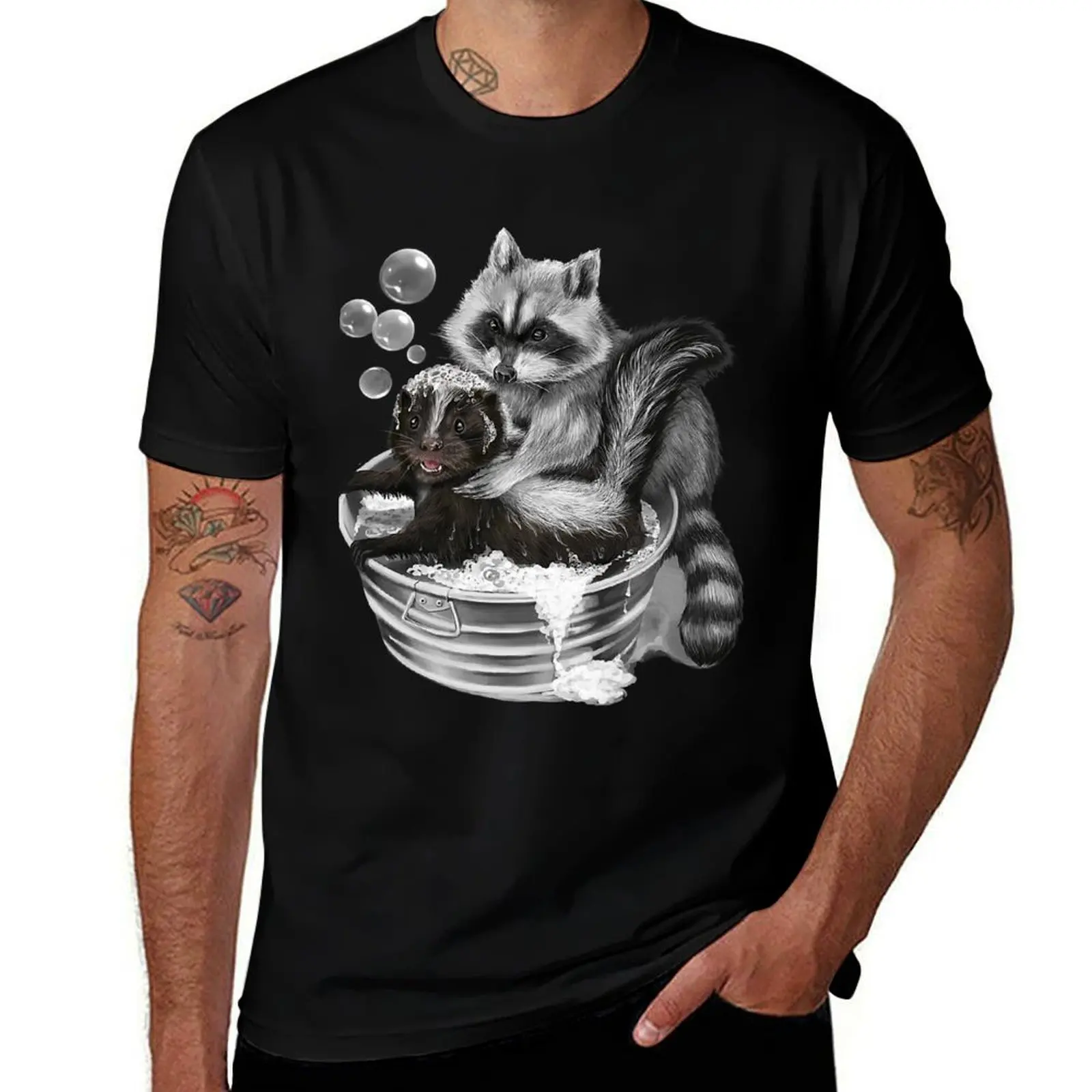 Raccoon Skunk Tub T-Shirt Summer Fashion Casual Tee Shirt T-Shirt