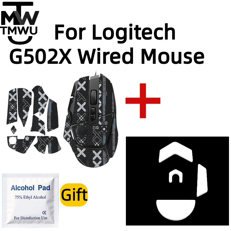 For Logitech G502X Wired Anti-Slip Grip Tape + Ice Mouse Feet Skates, Sweat Sticker, Pre-Cut Accessory with Alcohol Pad Gift
