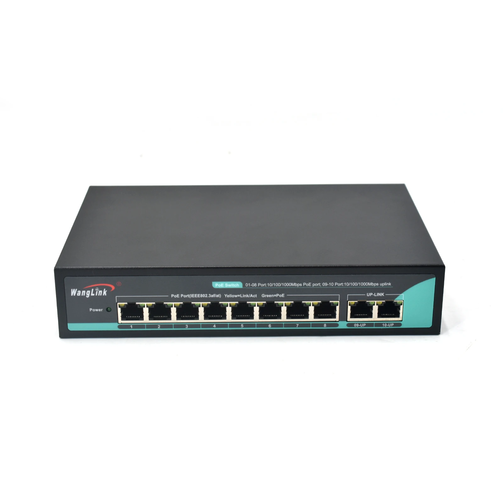 10/100/1000Mbps AI 8 Port+2 RJ45 Uplink PoE Switch 120W Power Supply Metal Case Desktop