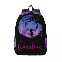 Coralines Moon Cartoons Backpack for Men Women Casual High School Work Daypack Horror Movie Laptop Canvas Bags Sports