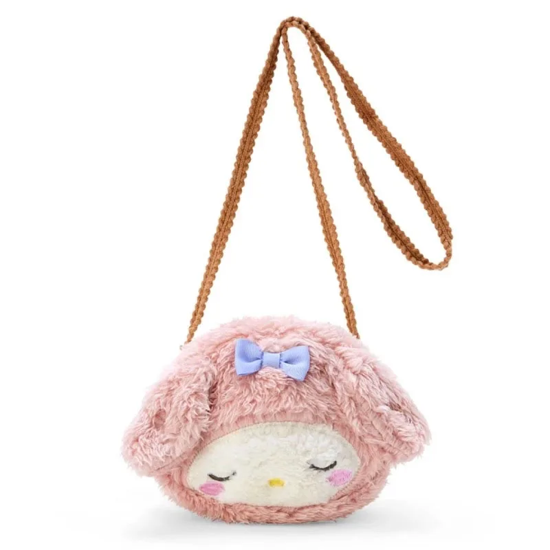 Japan Sanrio Big Head Doll Crossbody Pompom Purin Melody Kuromi Cinnamoroll Anime Plush Toys for Children Doll Birthday Gifts