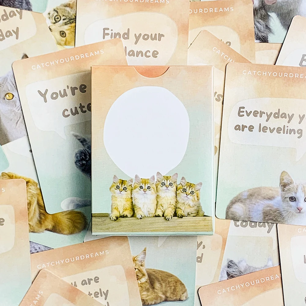 

New Oracle Card - 50 Cards For Self Esteem and Stress, Stress Relief And Relaxation Tool With Feline Illustrations