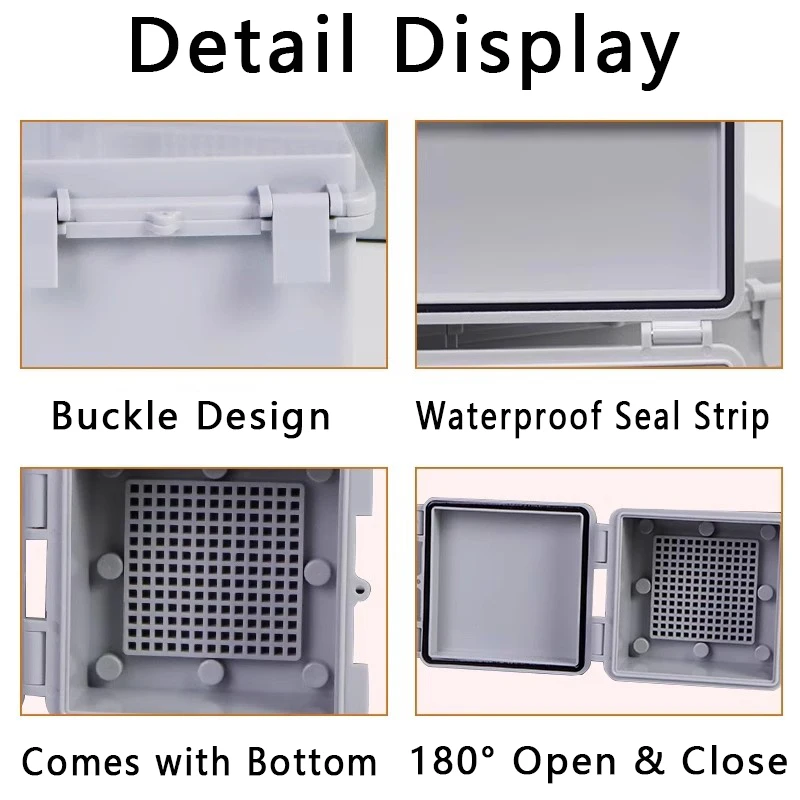 IP66 Waterproof Electrical Junction Box ABS Plastic PC Enclosure with Hinged Buckle Outdoor Power Distribution Box