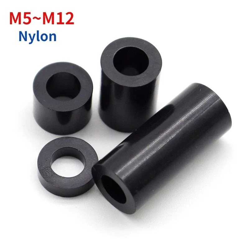 M5 M6 M8 M10 M12 Czarne ABS Nylonowe Przekładki Bez Gwintu, Wydrążone, Okrągłe, Dystanse, Podkładki, Śruby do Płyt PCB