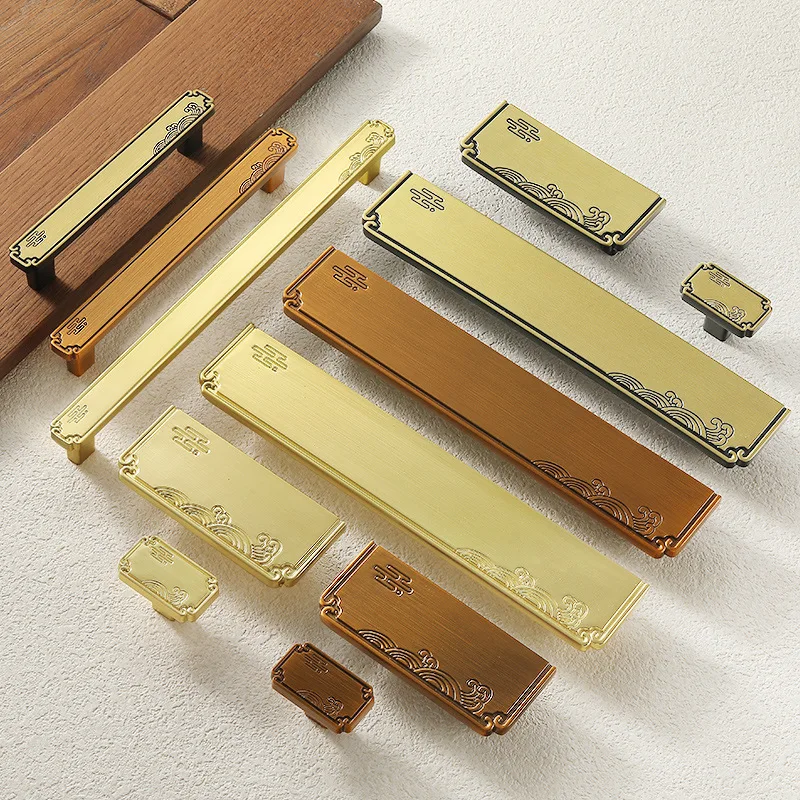 

New Chinese Style Rectangle Drawer Cabinet Handle Golden Small Knob for Wardrobe Shoe Cabinet Furniture