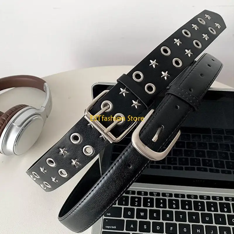Y5GC Punk Star Eyelet Belt PU Leather Band For Fashion Music Festival And Daily Wear