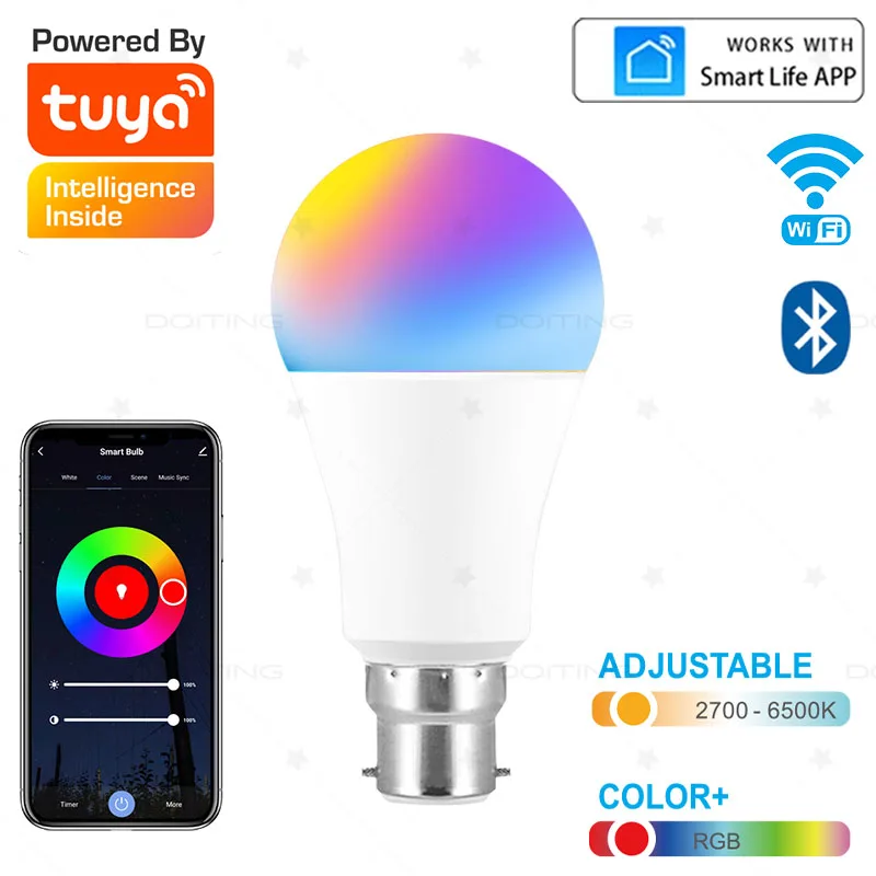 B22 Tuya WiFi Smart Obedient Bulb Dimmable 220V Light Smart Life App Group Control Support Alexa Google Home UK Standard