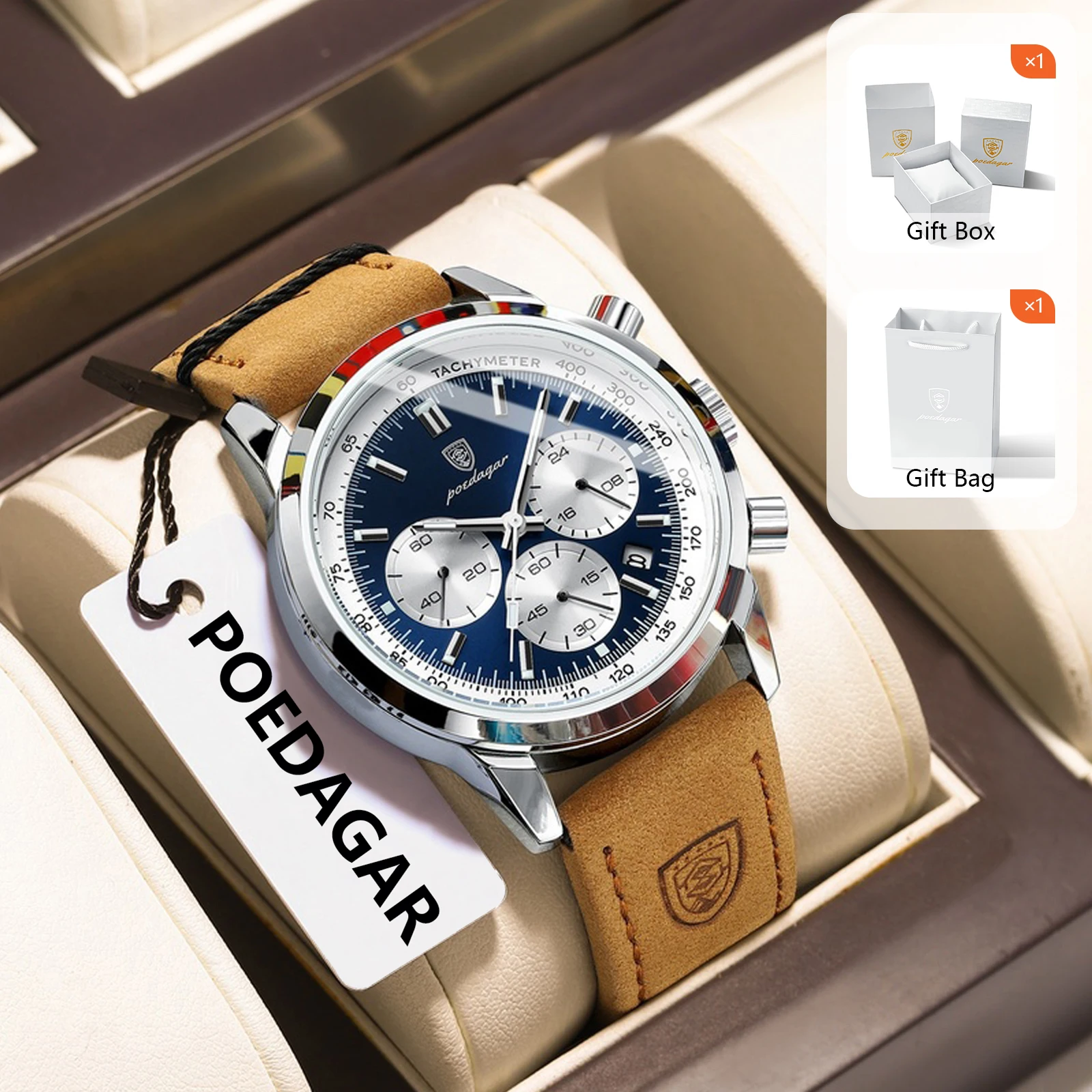 

POEDAGAR спортивные мужские часы светящиеся водонепроницаемые кожаные мужские часы хронограф дата военные кварцевые мужские наручные часы подарок с коробкой