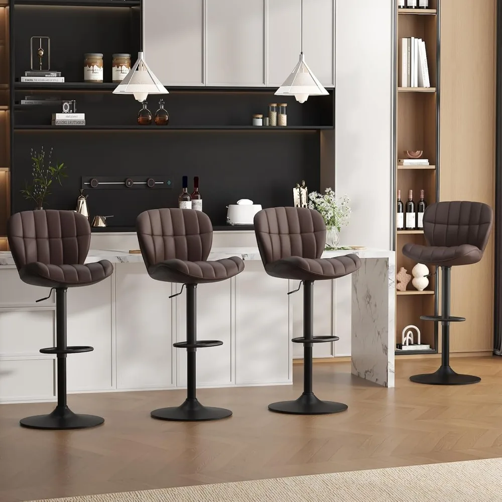 مقاعد بار حديثة من الجلد الصناعي لجزيرة المطبخ، مقاعد بارتفاع دوارة منجدة مع مقاعد مع ظهر، بني