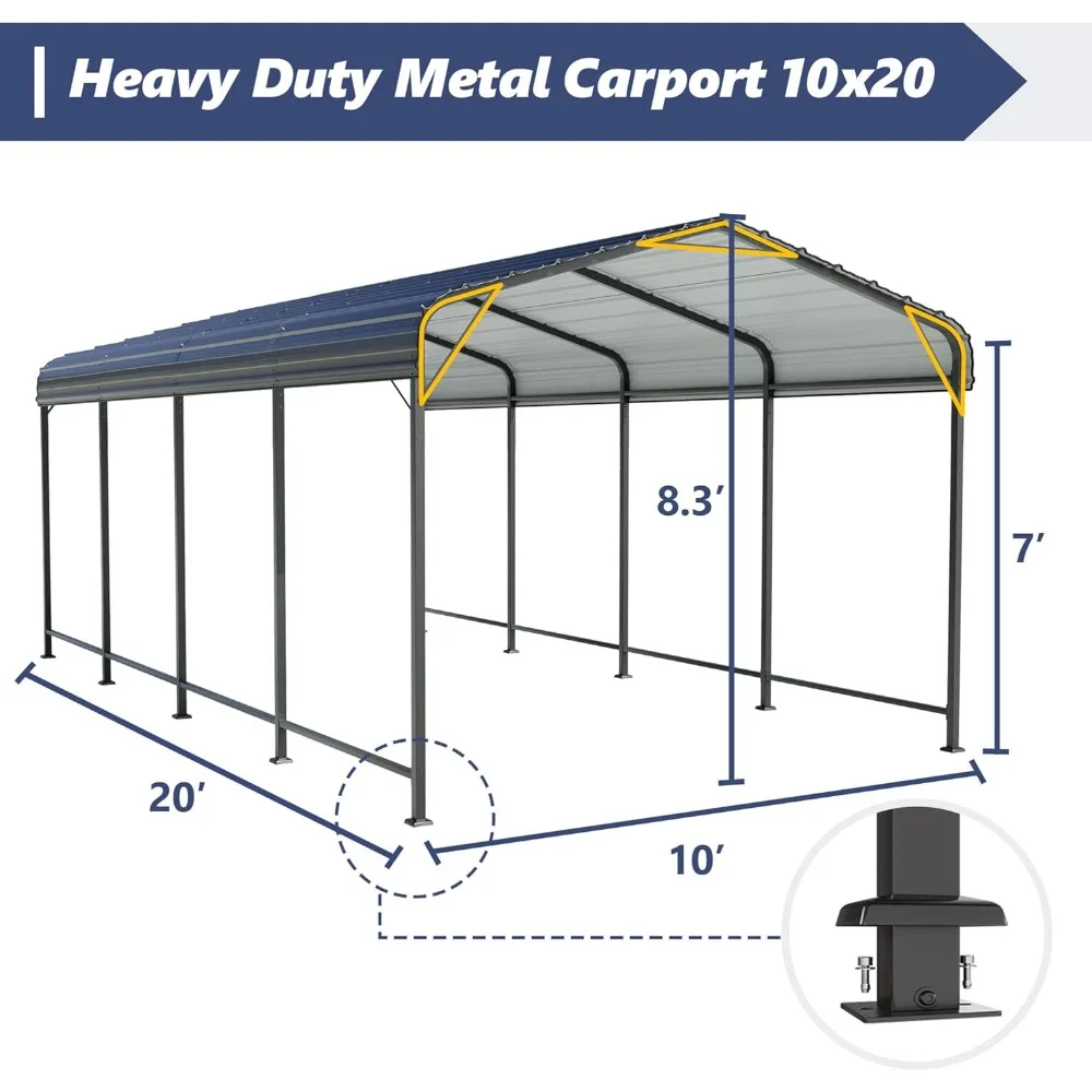 Carport 10 x 20 ft Heavy Duty Metal Carport Canopy with Galvanized Steel Roof, Outdoor Garage Car Shelter Shade for Car, Truck