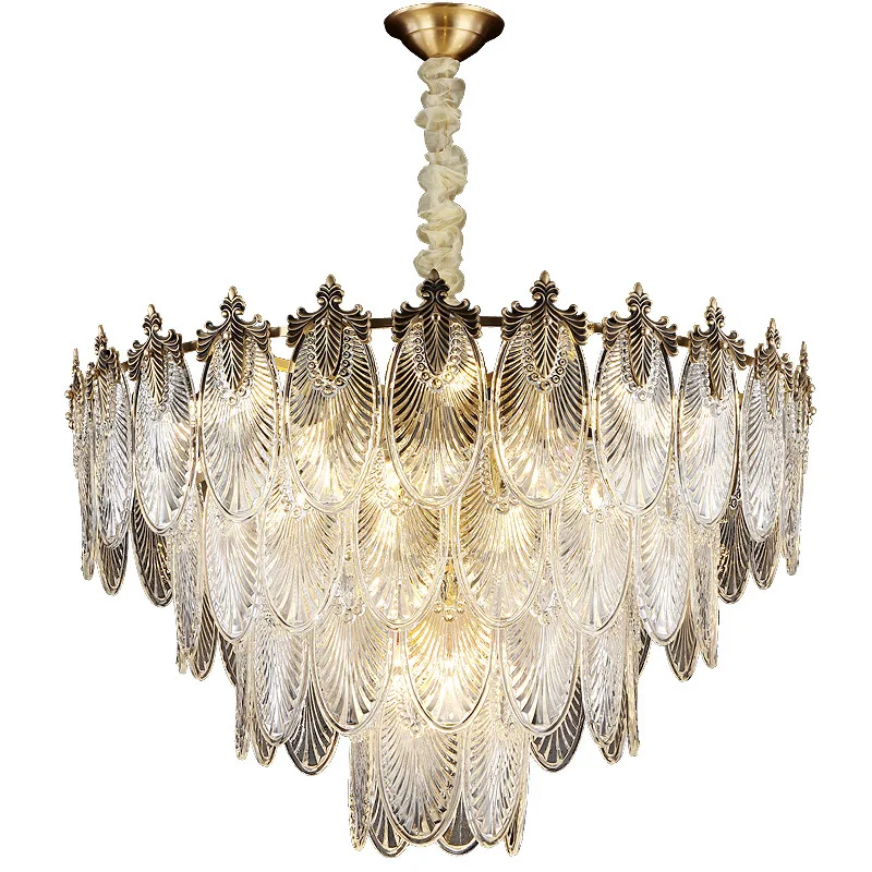 

French light luxury bedroom crystal chandelier American retro glass dining room light Nordic modern light European living room