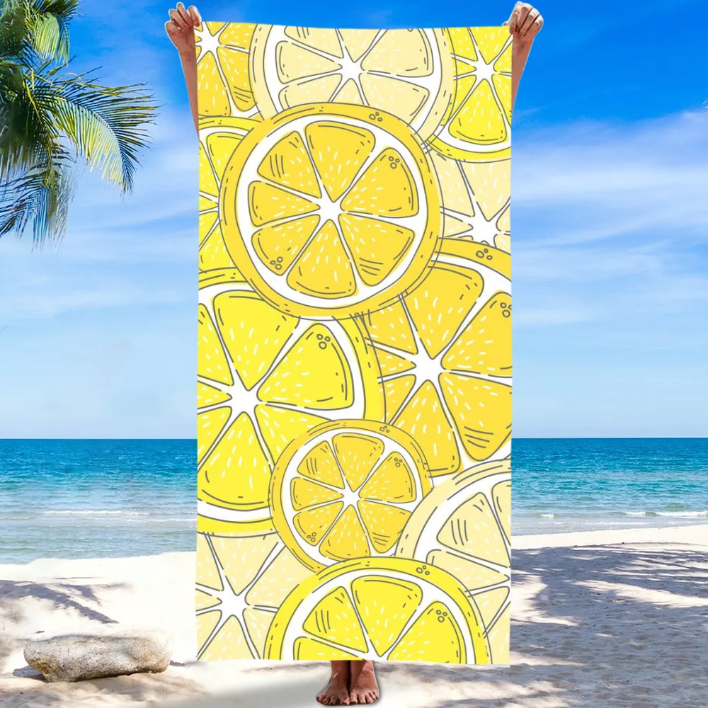 Vintage Line Art Sea Wave Design Soft Absorbent Towel for Outdoor Beach Sunbathing and Swimming Training
