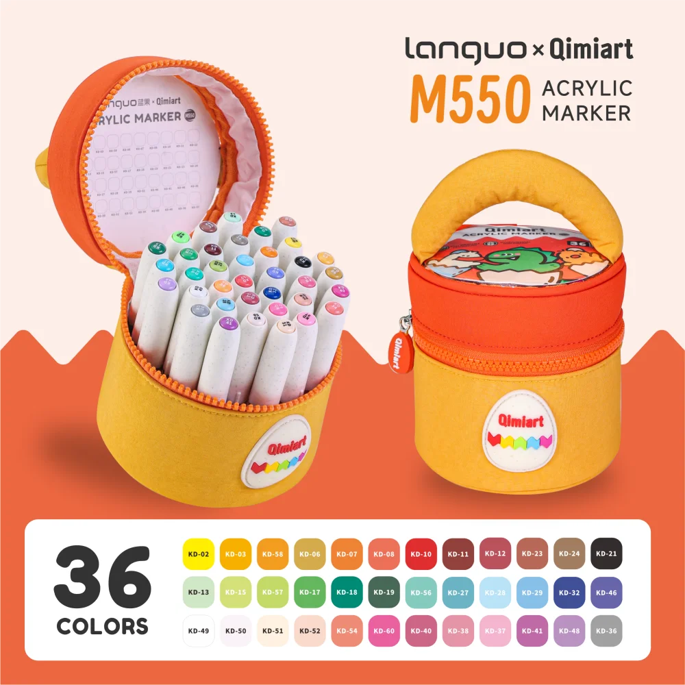 Acrylverfstiften Languo, 24/60 kleuren, met penseelpunt, inclusief opbergtas, ideaal als cadeau voor kinderen, wasbare verfset.