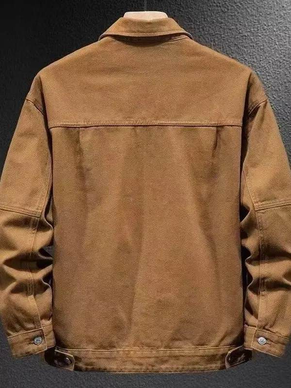 Retro American Denim Jacket Men's Trendy High-end Loose Workwear Jacket Durable Dirt-resistant Wear-resistant Outerwear