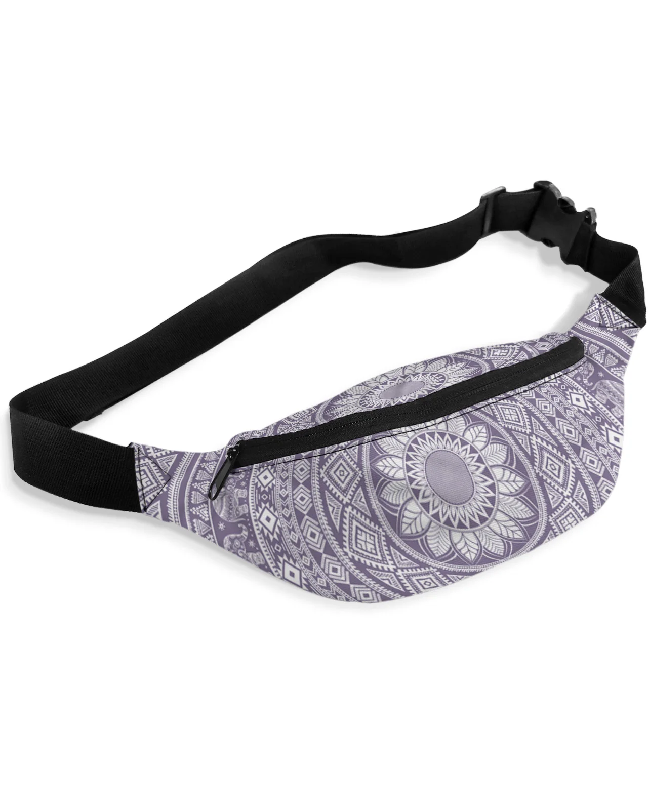 Bohemian Purple Mandala Pattern Men Women Waist Bag Fanny Pack Purse Phone Belt Bag Wallet Pouch Waterproof Banana Hip Bags