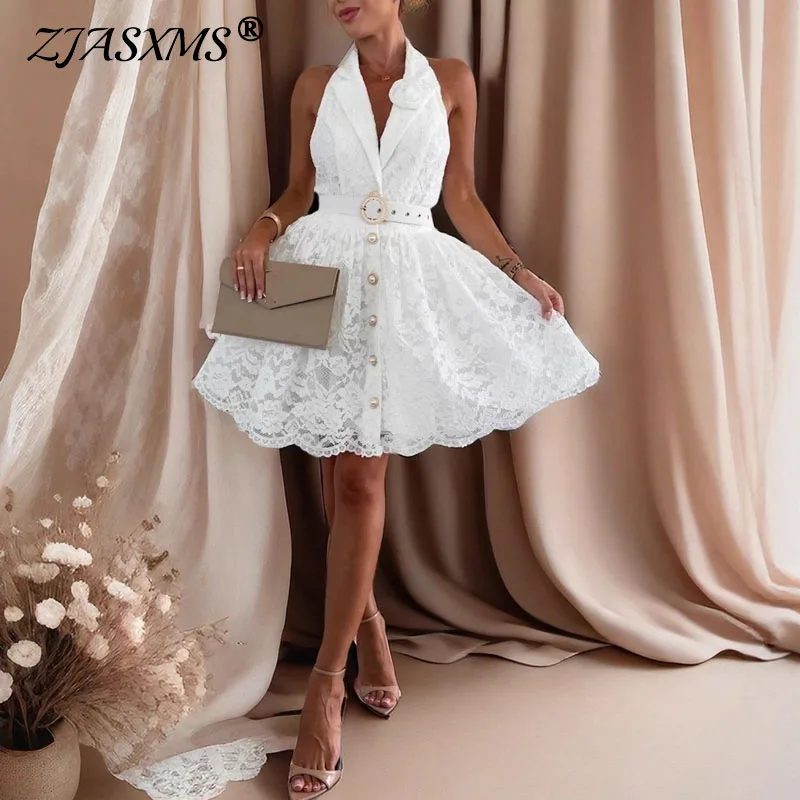 Ropa de ganchillo para mujer, vestidos de fiesta con cuello de pico profundo y flores sexys, vestido de Jacquard bordado con encaje sin espalda para primavera y verano