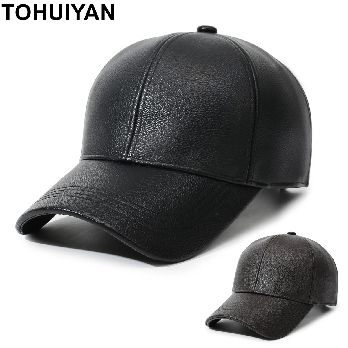 Men's Faux Leather Duckbill Cap Winter Fleece Lined Baseball Hat Outdoor Windproof Thicken Warn Caps Simple Solid Color Dad Hats