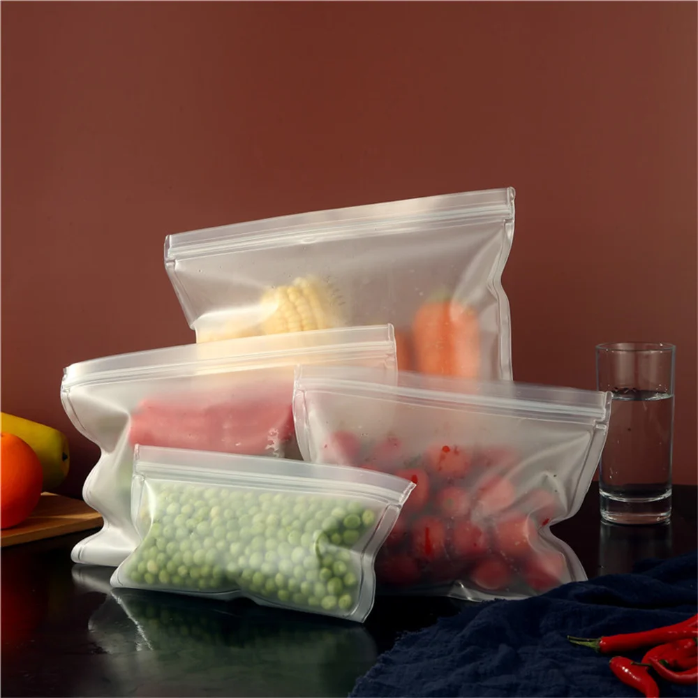 Clear Food Storage Bag Reusable Stand Up Zip Shut Bag Leakproof Smell Proof Containers Fresh Food Wrap Ziplock Packaging Pouch