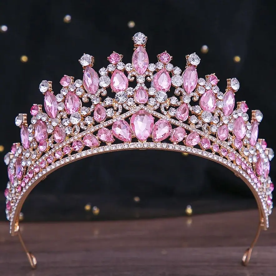 

DIEZI 14 Colors Pink Green Blue Opal Crystal Tiara Crown Women Girls Wedding Elegant Luxury Princess Party Hair Dress Jewelry