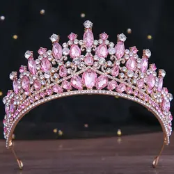 DIEZI 14 Colors Pink Green Blue Opal Crystal Tiara Crown Women Girls Wedding Elegant Luxury Princess Party Hair Dress Jewelry