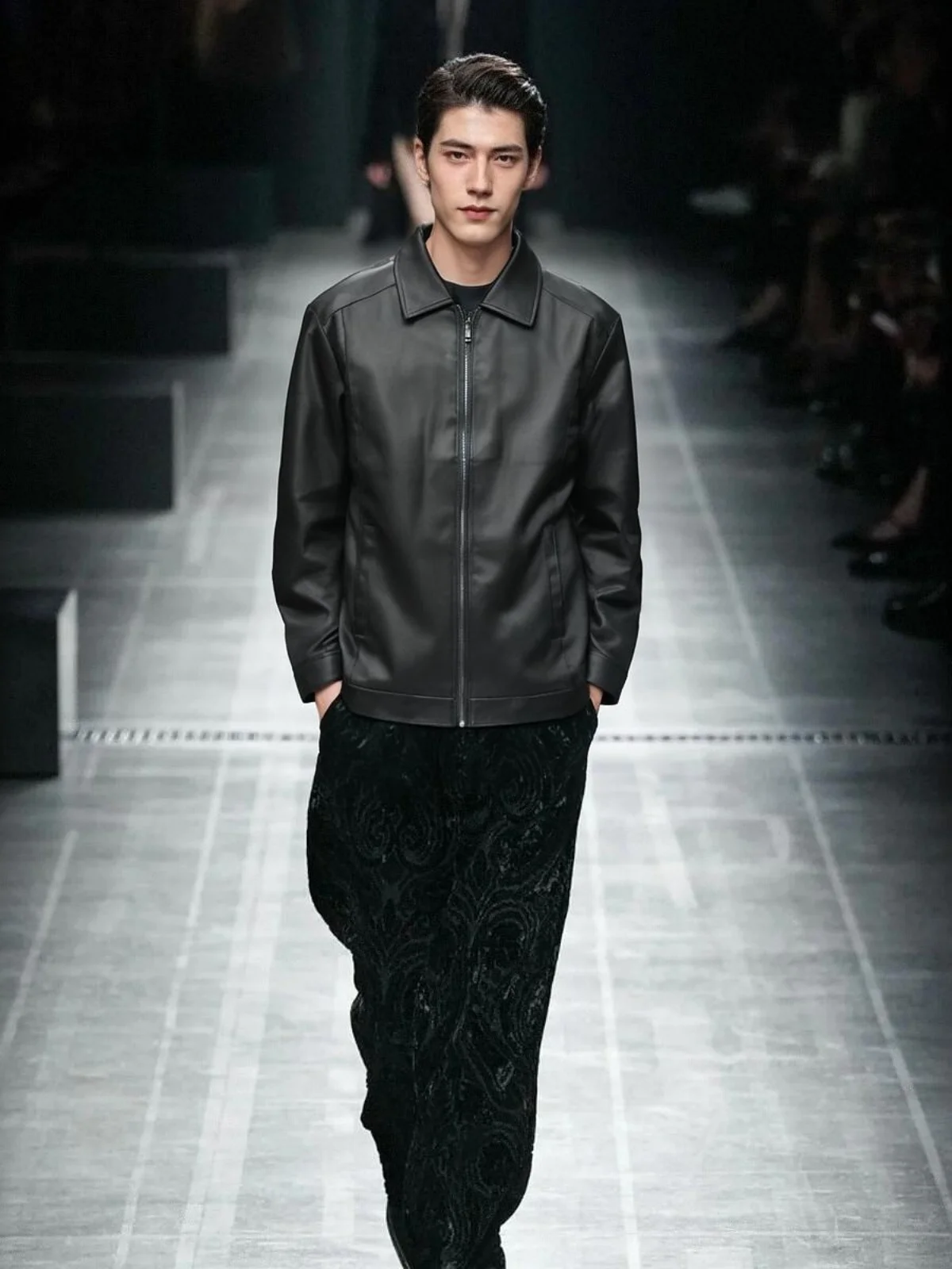 

Thin Genuine Leather Jaet Men's Busin Casual Long Sve Zipper Closure Pure Color Autumn Season Long Coat for Middle-Aged