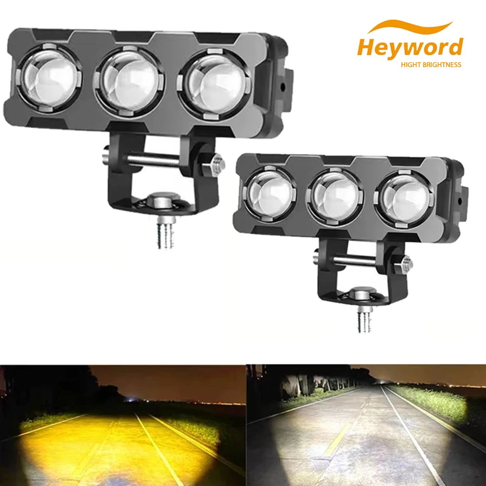 

Heyword Motorcycle Mini Light Dual Colo for Headlight Auxiliary Spotlight Lamp R ATV Scooter Moto Fog Light Accessories 12V