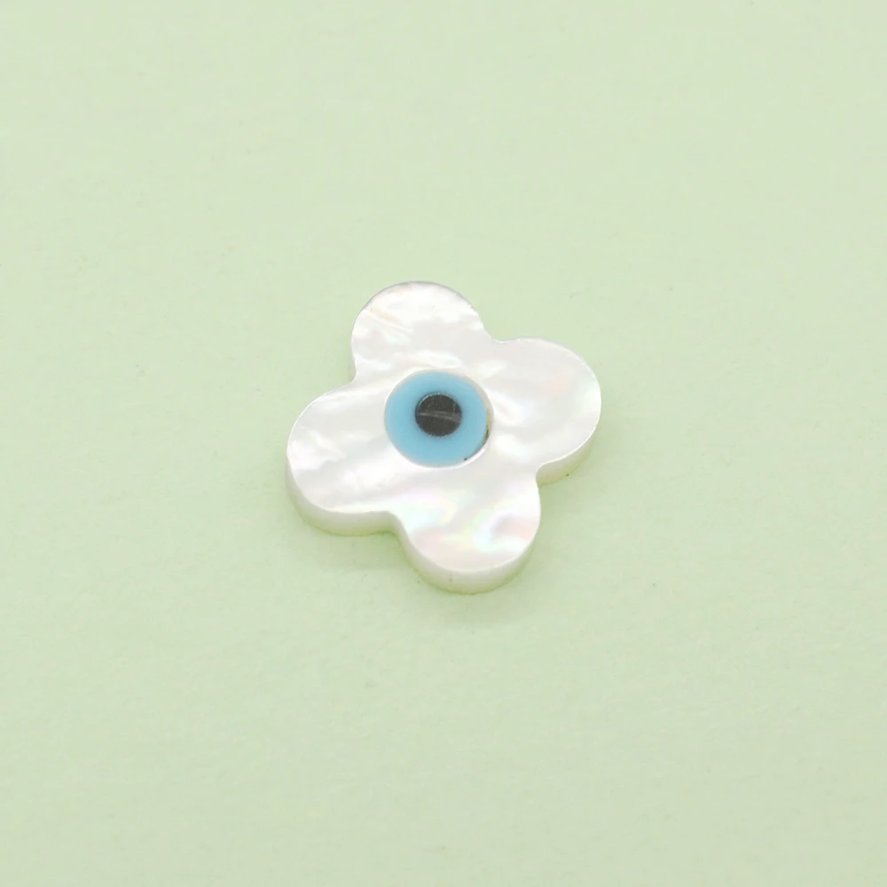 3pcs Evil Eye Natural White Shell Four Petaled Flower Bohemian Beads 10mm Used for DIY Jewelry Making Handmade Accessories