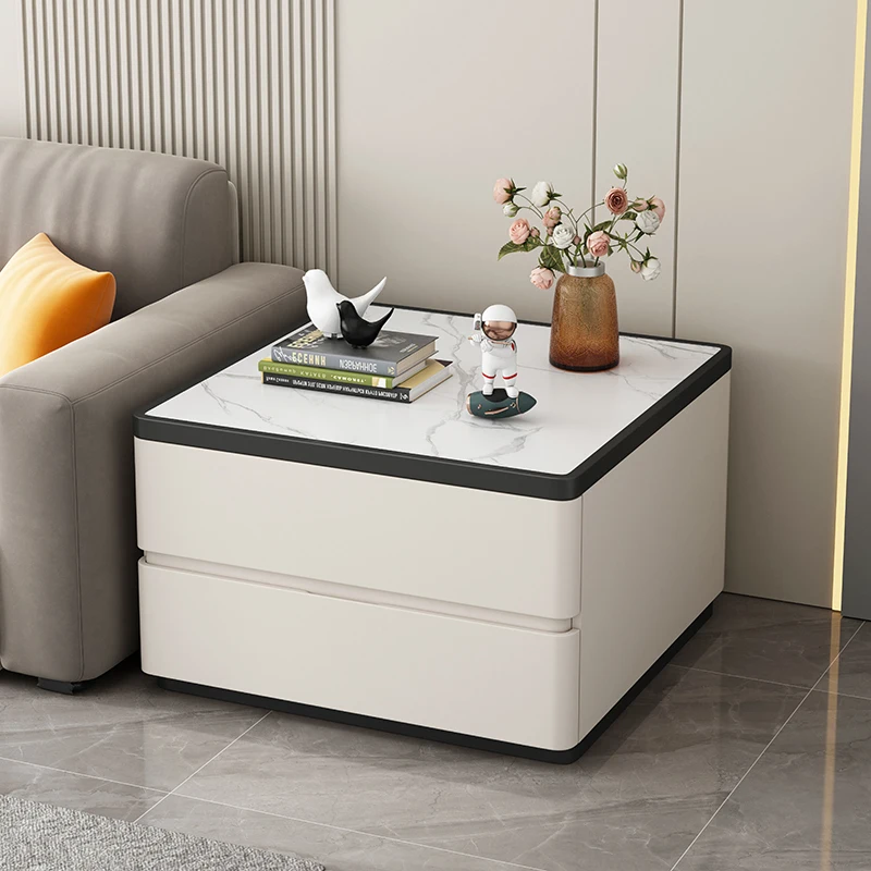 

Square sofa side few light luxury high-end rock slab solid wood side cabinet living room square few lockers coffee table side