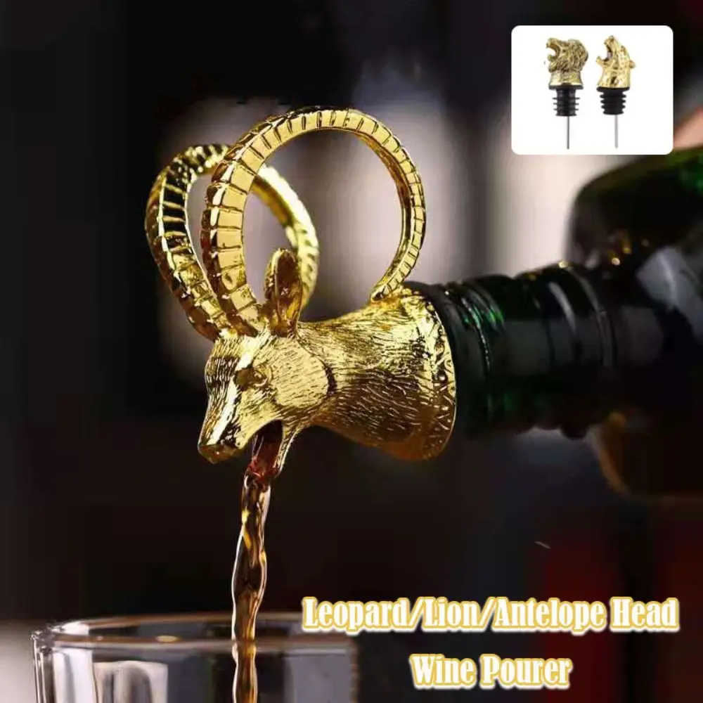 Cute Leopard/Lion/Antelope Head Wine Pourer Zinc Alloy Portable Bottle Stoppers Wine Aerators Kitchen Accessories