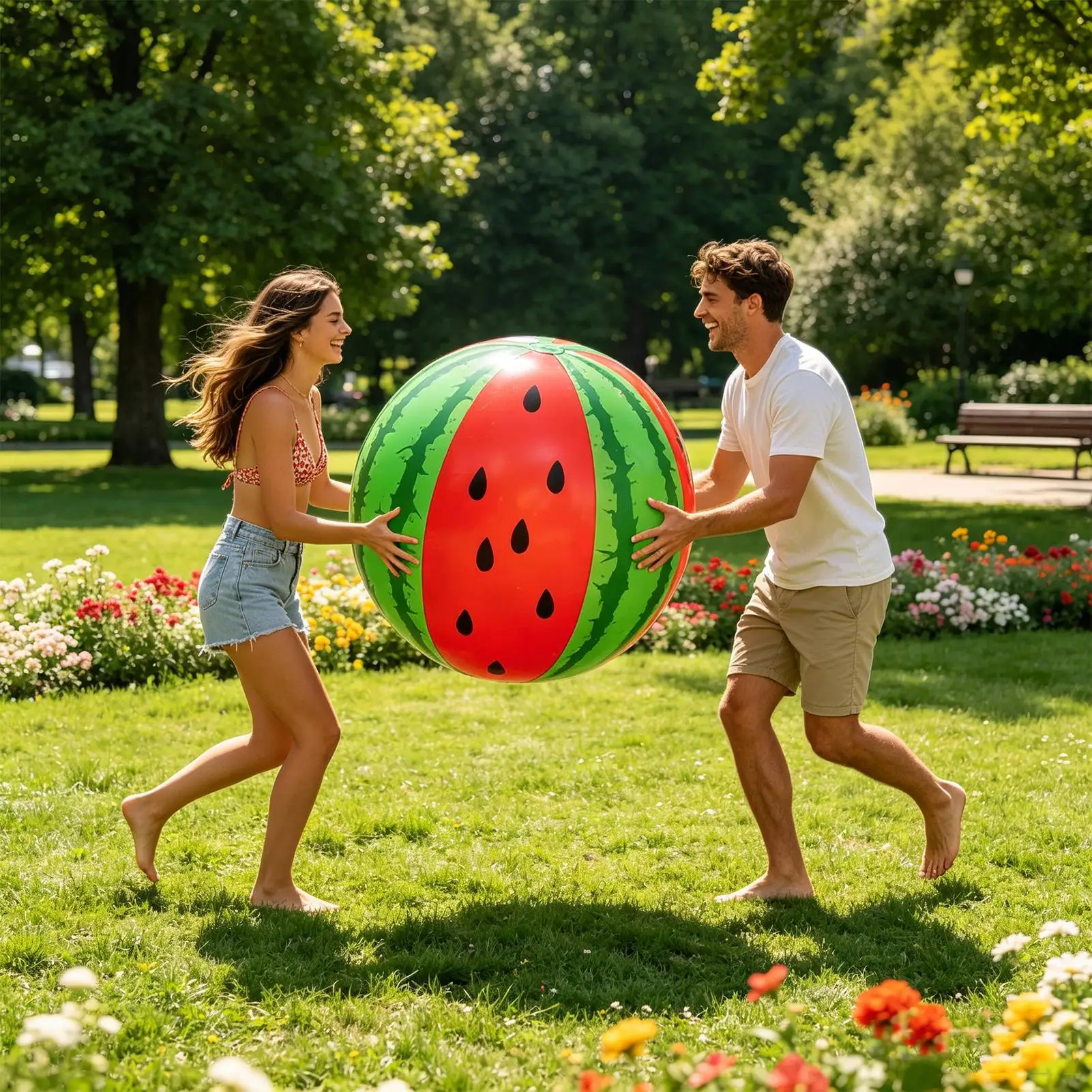 Watermelon Pool Ball 29.52In PVC Large Pool Float Fruit Watermelon Beach Balls for Kids Adults Water Park Vacation Lake Backyard
