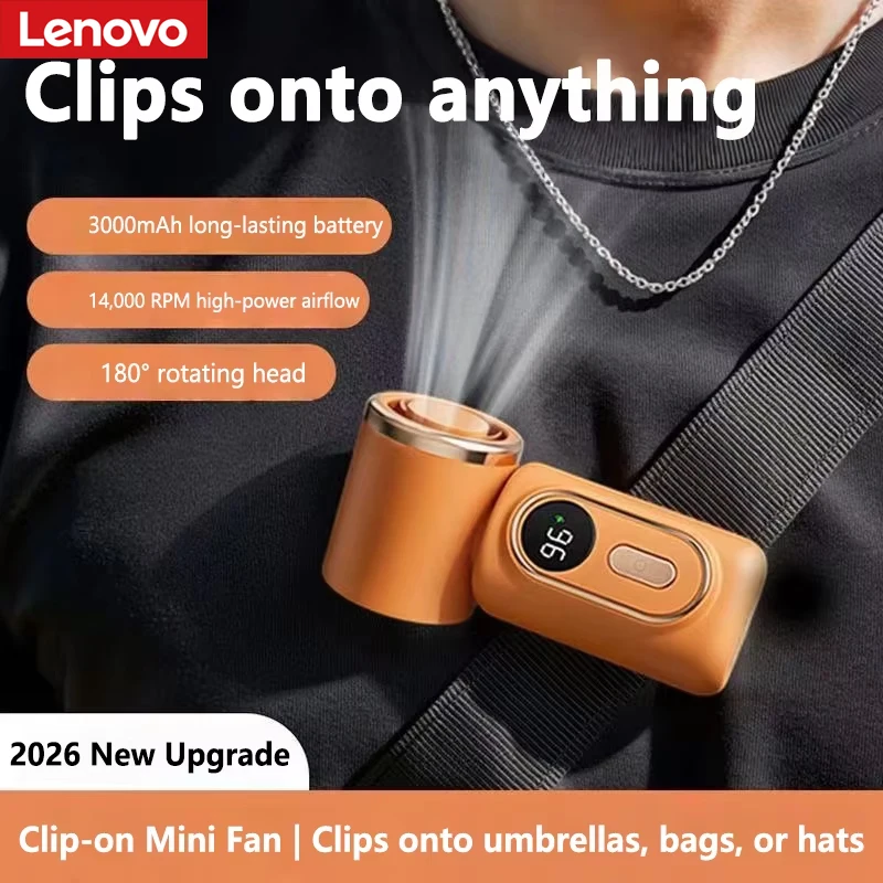 Lenovo Mini-Handventilator mit Kühlclip, 100-Gang-Geschwindigkeitsregulierung, leichtes Design, USB-Aufladung, für Outdoor-Camping, Geschenk