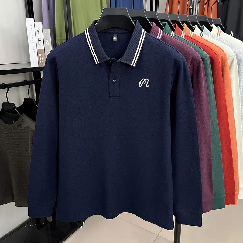 Exquisites Herren-Designer-Mode-Polohemd mit Revers und Print, 100% Baumwolle, Warn, Herbst-Frühling, Langarm-T-Shirt, Vielseitige Herrenbekleidung – Detail 9