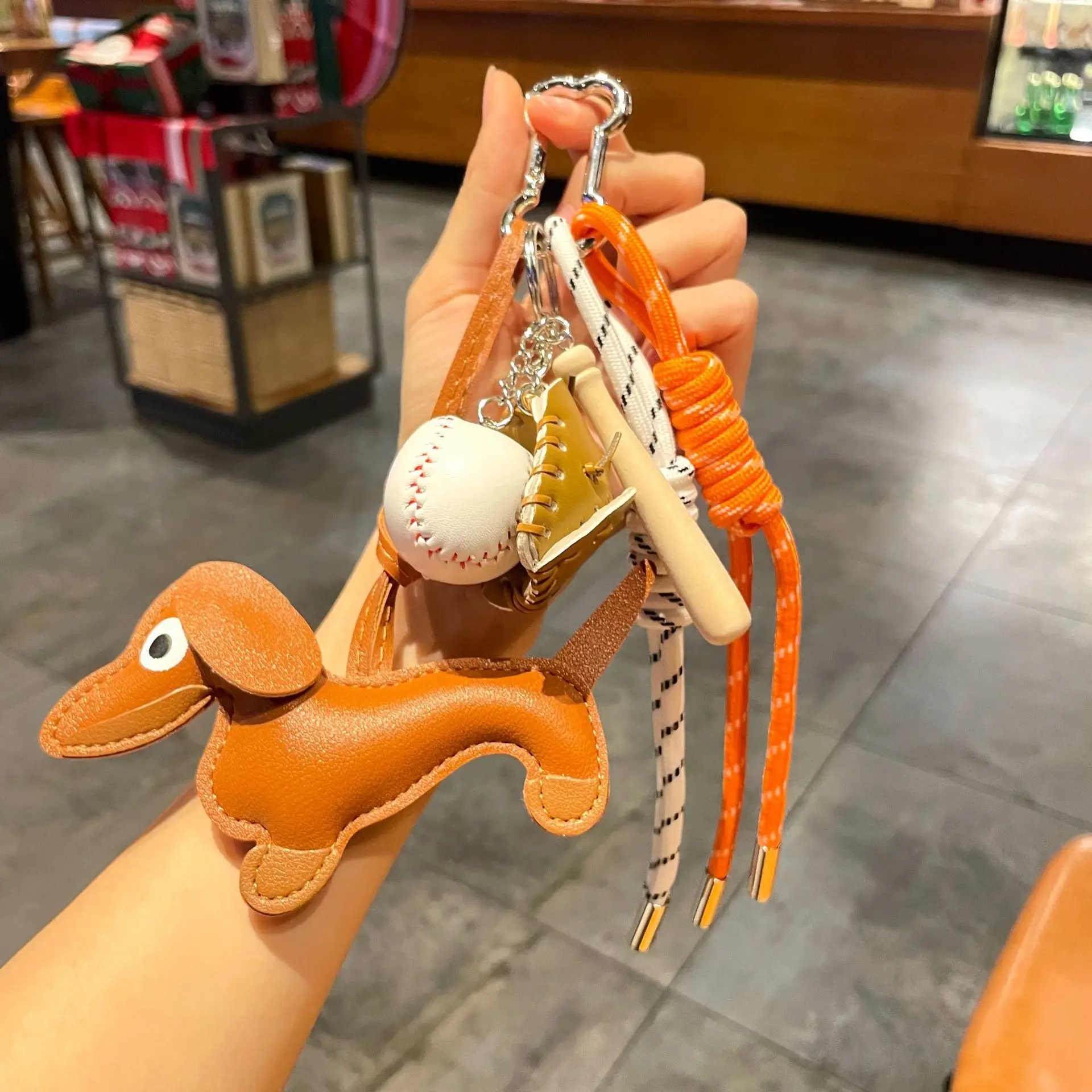 Leather Dachshund Bag Pendant Creative Keychain Lanyard bag Accessory Key Pendant Car Keyring Charm Gift