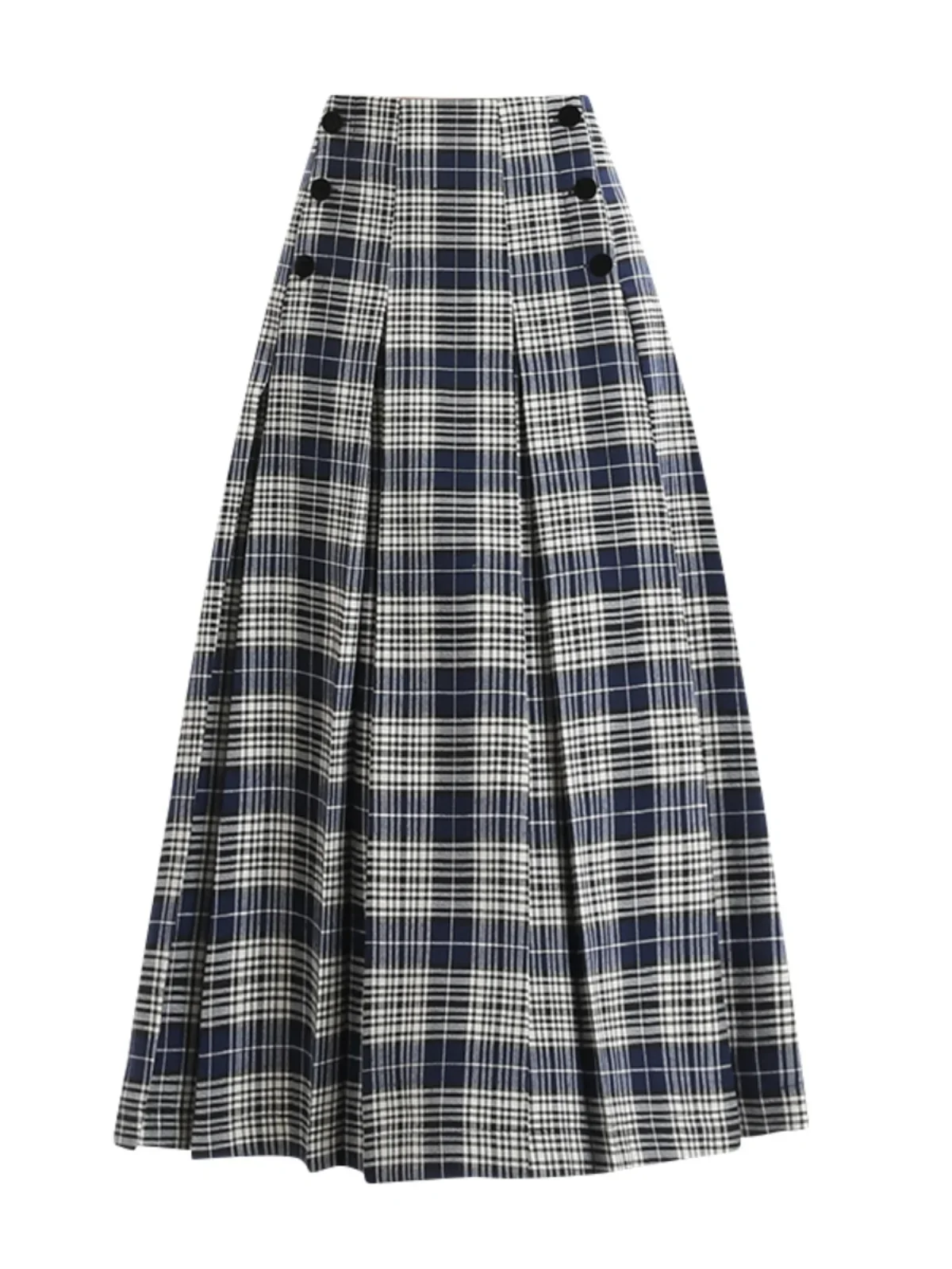 Women\'s Grey Plaid  A-line Pleated Skirt Vintage Y2k Long Skirt 90s Aesthetic Korean Elegant Preppy Style Skirts 2000s Clothes