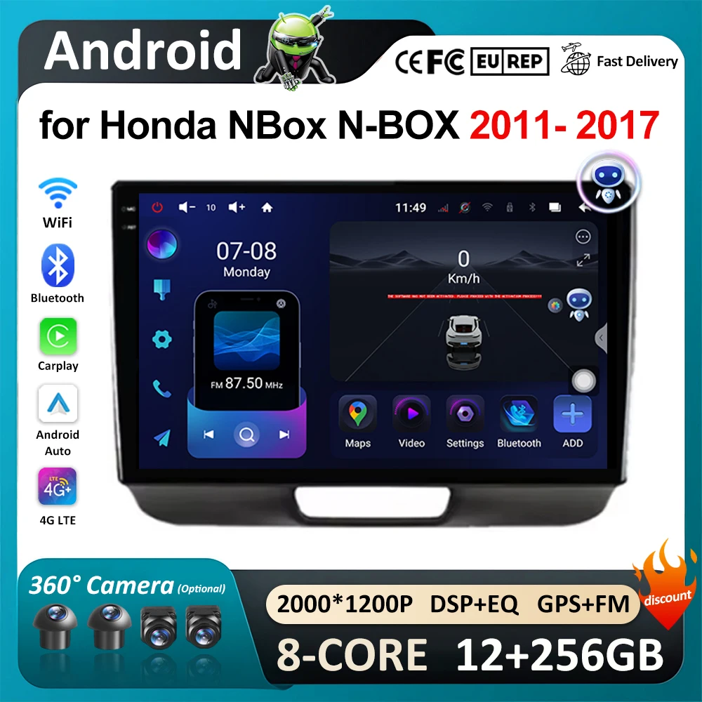 GPS Navigation Android OS 9 inch Car Radio Multimedia Player for Honda NBox N-BOX 2011 - 2017 Wireless Carplay 4G Bluetoot WiFi